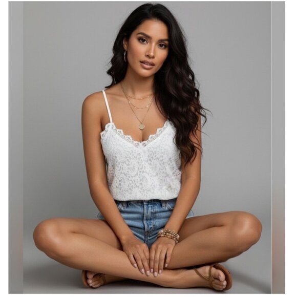 Boho Lace Spaghetti Strap Cami Top White - Picture 4 of 9